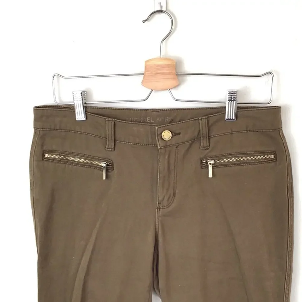 Michael Kors jeggings size 6 EUC army green zipper ankle length Fake back pocket